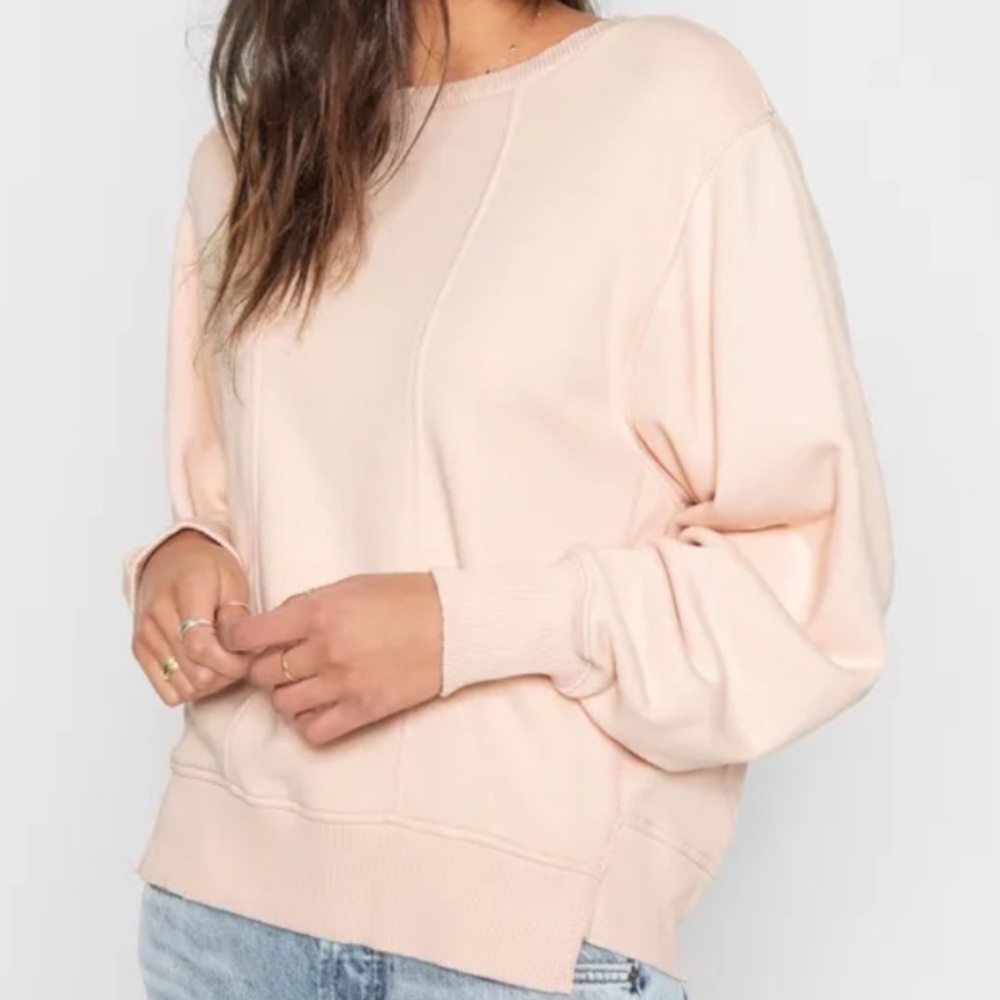 7 For All Mankind Light Pink Off Shoulder Oversized Seamed Sweatshirt S